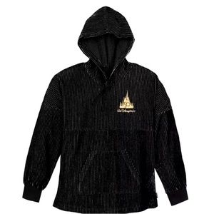 Disney World 50th Anniversary Luxe Velour Hoodie Black & Gold Stripe, NWT, XS